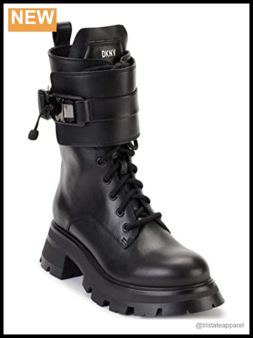 Women's Lace-Up Combat Boots Leather Ankle Boots with Buckle